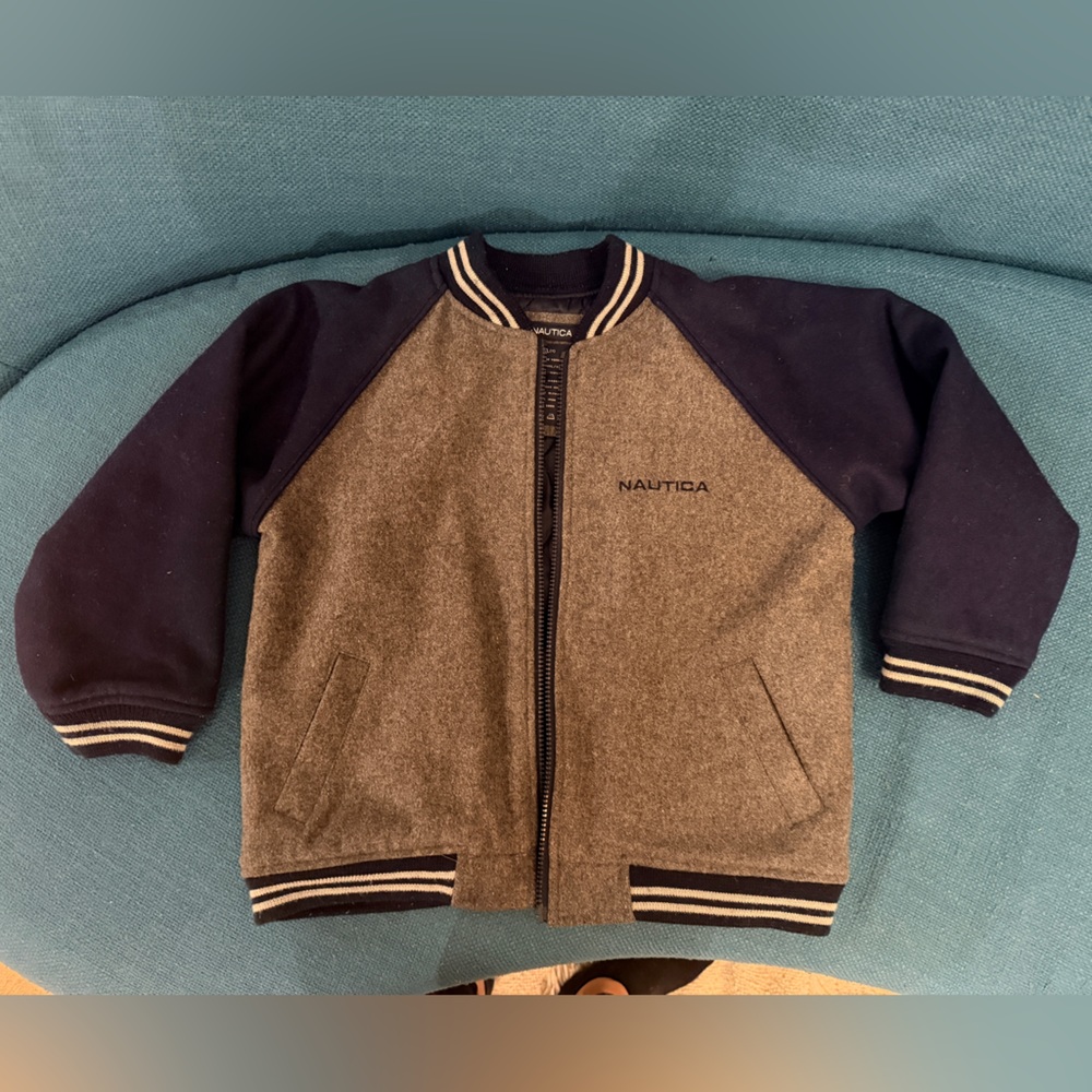 Nautica Navy and Gray Wool Varsity Jacket Coat Boy Kid